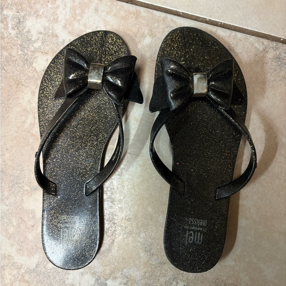 Melissa Black Glitter Kids Sandals